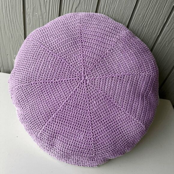 VTG Hand-Crocheted Round Pillow | Lavender & White Pinwheel Pattern | Refreshed - Picture 7 of 9